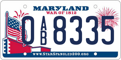 MD license plate 0AB8335