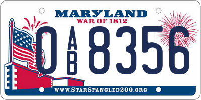 MD license plate 0AB8356