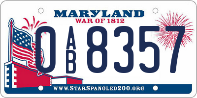 MD license plate 0AB8357