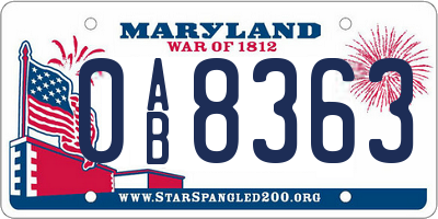 MD license plate 0AB8363