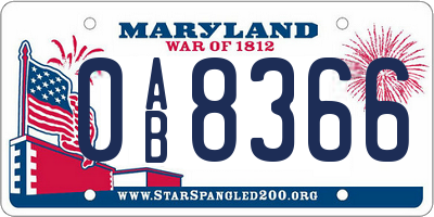 MD license plate 0AB8366