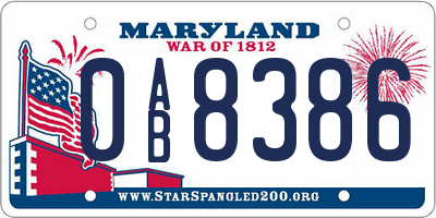 MD license plate 0AB8386