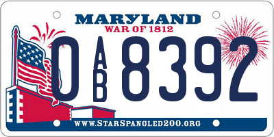 MD license plate 0AB8392