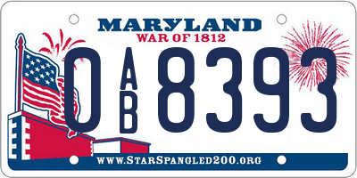MD license plate 0AB8393