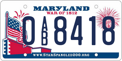 MD license plate 0AB8418