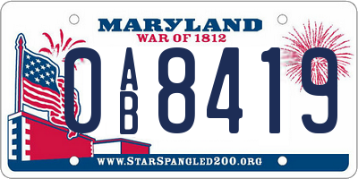 MD license plate 0AB8419