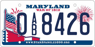 MD license plate 0AB8426