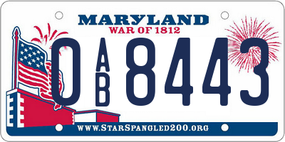 MD license plate 0AB8443
