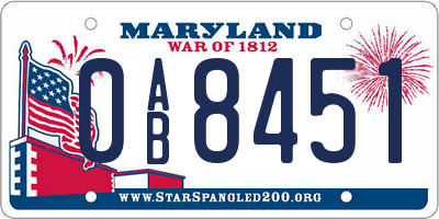 MD license plate 0AB8451