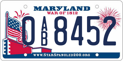MD license plate 0AB8452
