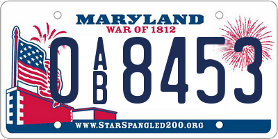MD license plate 0AB8453