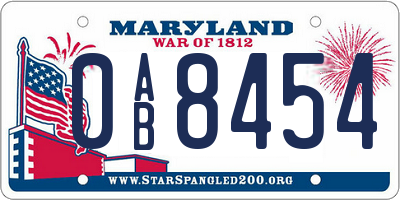 MD license plate 0AB8454
