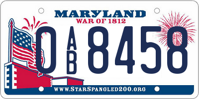 MD license plate 0AB8458