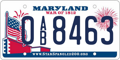 MD license plate 0AB8463