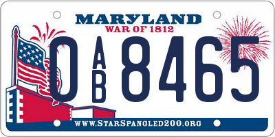 MD license plate 0AB8465