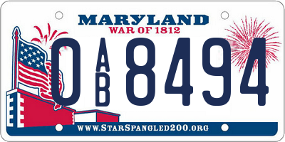 MD license plate 0AB8494
