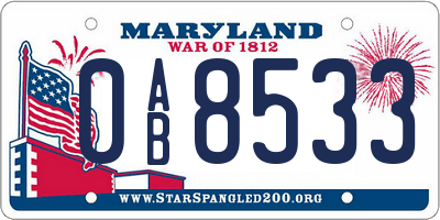MD license plate 0AB8533