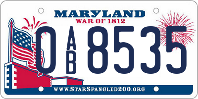 MD license plate 0AB8535