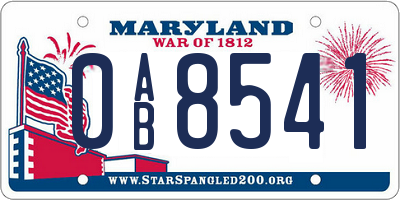 MD license plate 0AB8541