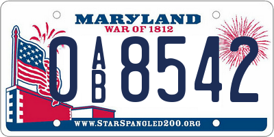 MD license plate 0AB8542