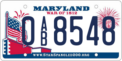 MD license plate 0AB8548