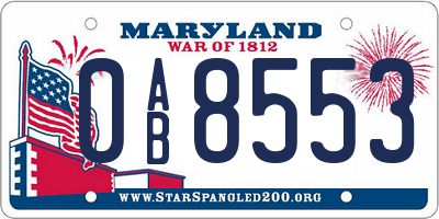 MD license plate 0AB8553
