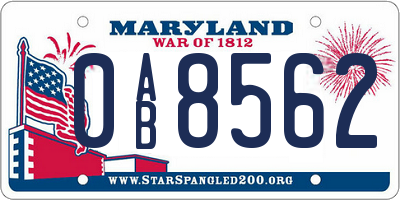 MD license plate 0AB8562