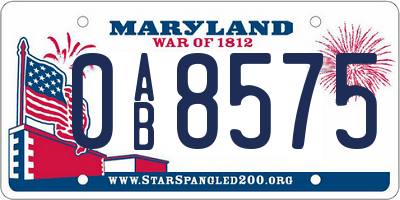 MD license plate 0AB8575