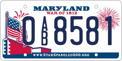 MD license plate 0AB8581
