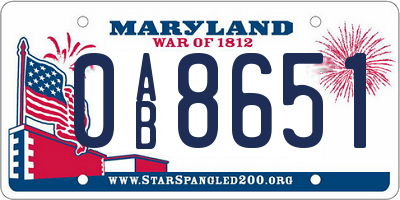 MD license plate 0AB8651