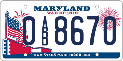 MD license plate 0AB8670