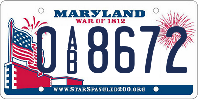 MD license plate 0AB8672