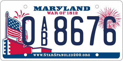 MD license plate 0AB8676