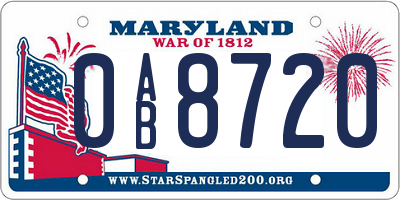 MD license plate 0AB8720
