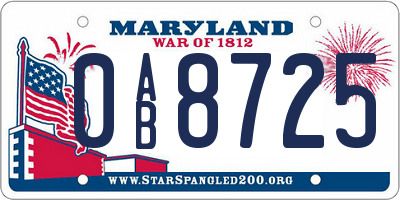 MD license plate 0AB8725