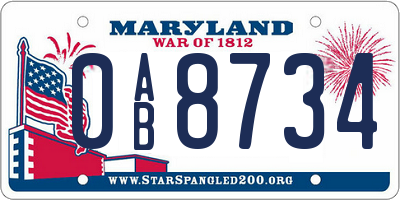 MD license plate 0AB8734