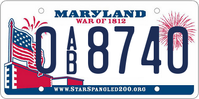MD license plate 0AB8740