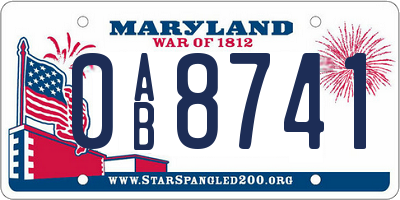 MD license plate 0AB8741
