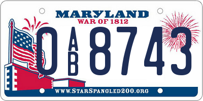 MD license plate 0AB8743