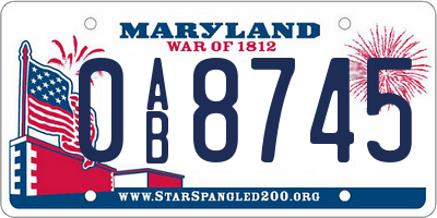MD license plate 0AB8745