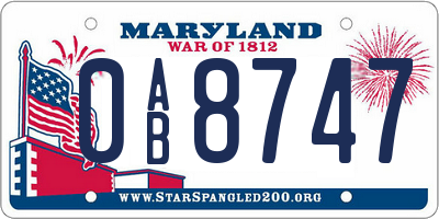 MD license plate 0AB8747