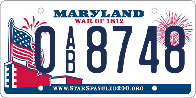 MD license plate 0AB8748