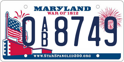 MD license plate 0AB8749