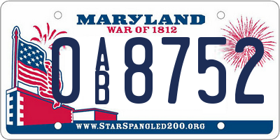 MD license plate 0AB8752