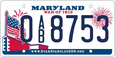 MD license plate 0AB8753