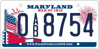 MD license plate 0AB8754