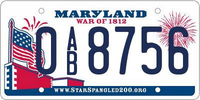 MD license plate 0AB8756