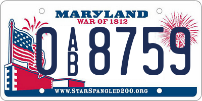 MD license plate 0AB8759
