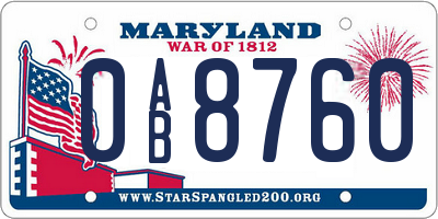 MD license plate 0AB8760