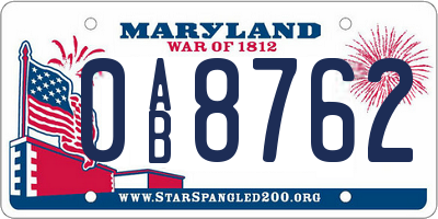 MD license plate 0AB8762